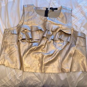 Gold Faux Leather Crop top with Ruffle Detail